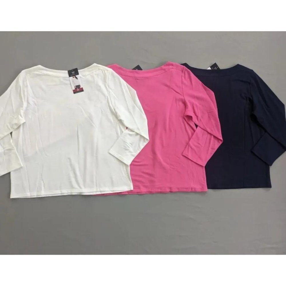 3 Rafaella Women Boatneck Tops Size XL Knit Long Sleeve Pink Navy White Lot NEW - Picture 15 of 15